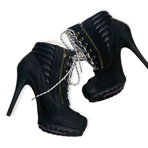 NEW‎ Boutique 9 Lace up stiletto heel platform ankle boots . Sz 9.5 Leather - Picture 9 of 12